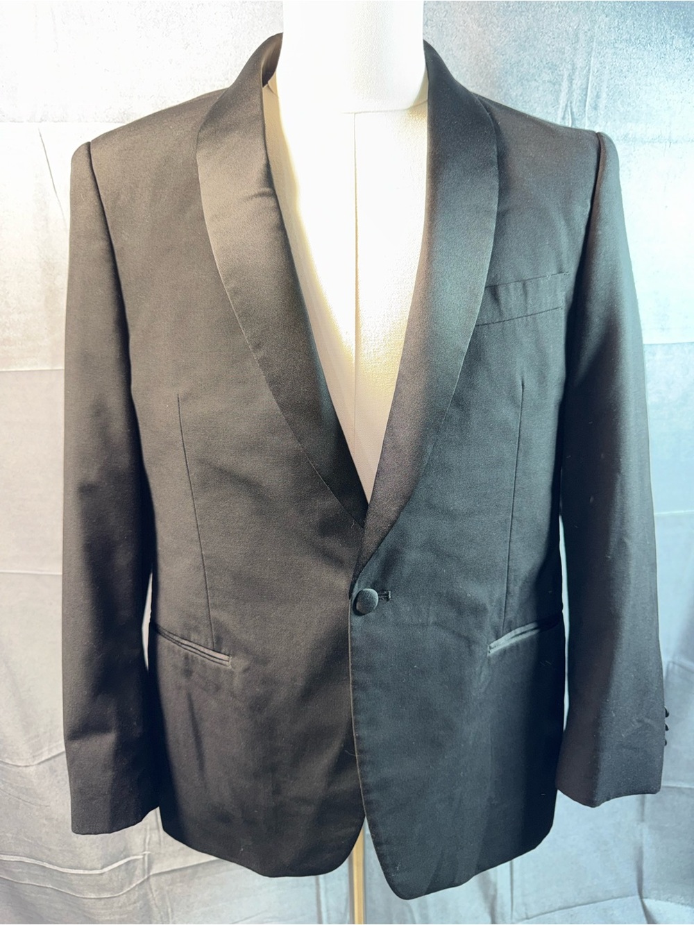 1449-Giorgio Fiorelli Black Satin Shawl Lapel Tuxedo Jacket